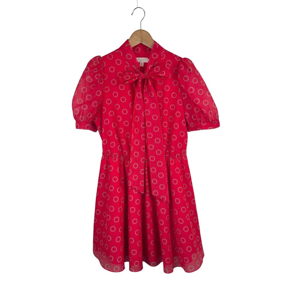 Ted Baker Tie Neck Circle Print Mini Dress - Picture 2 of 8